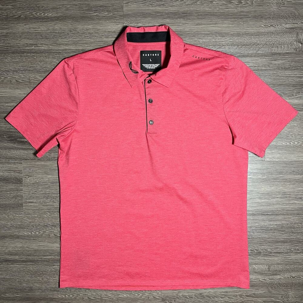 Castore Advanced Performance Golf Polo Men's L Coral Red Stretch Portugal EUC